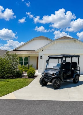 Villages home exterior with golf cart